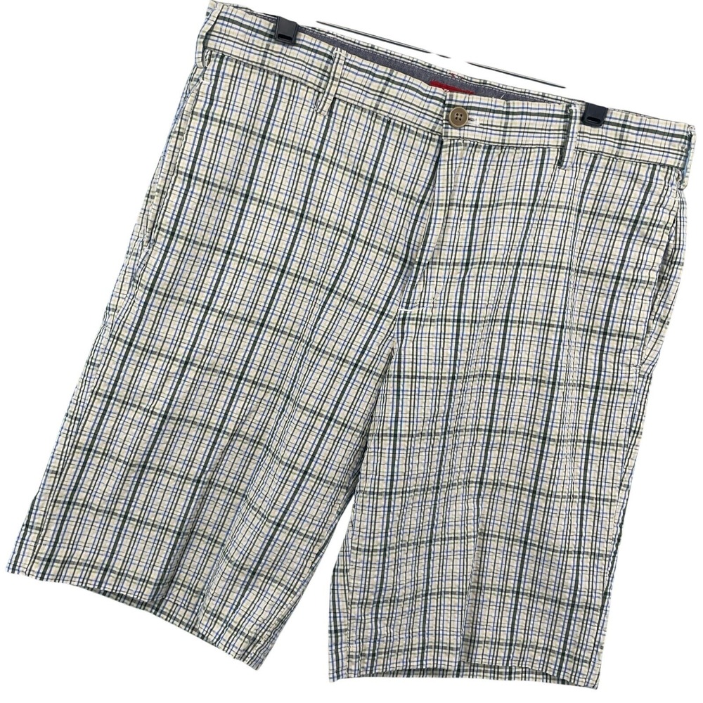IZOD Seersucker Shorts Mens 33 Plaid Coastal Preppy Nautical Old Money Old Money